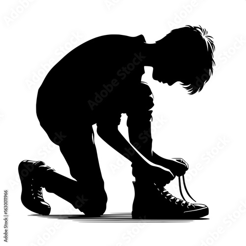 Boy Tying Shoelaces Alone