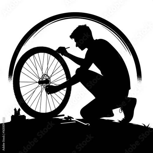 Man Fixing Bicycle Tire