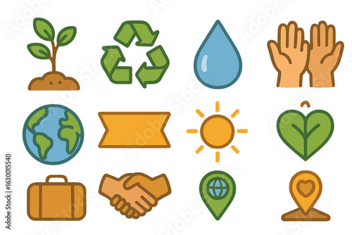 Youth Advocacy Icons. Flat vector mini-illustrations youth faith groups advocating environmental justice in colors children's