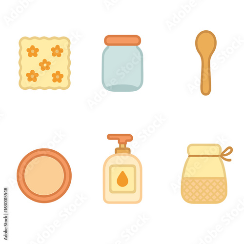 Zero Waste Kitchen Tools. Flat vector mini-illustrations zero waste kitchen tools in colors children's illustrations: beeswax wrap