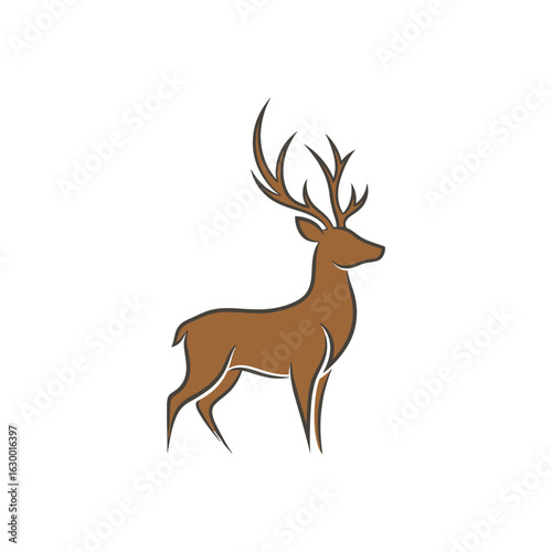 Majestic Brown Deer with Antlers Standing Gracefully.