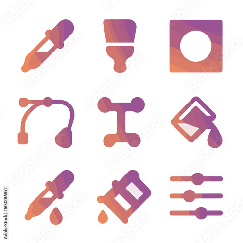 Creative Gradient Tool Icons. Solid, filled icons set of creative gradient tools: color picker icon, gradient