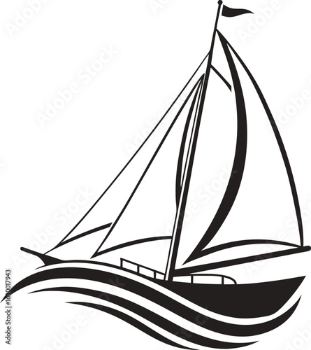 Vector art of sailboat on the sea wave
