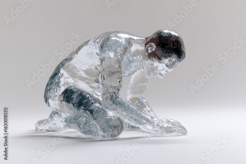 A Transparent Reflection: A stunning depiction of human figure kneeling in introspection, the sculpture showcases the complexity of thoughts.