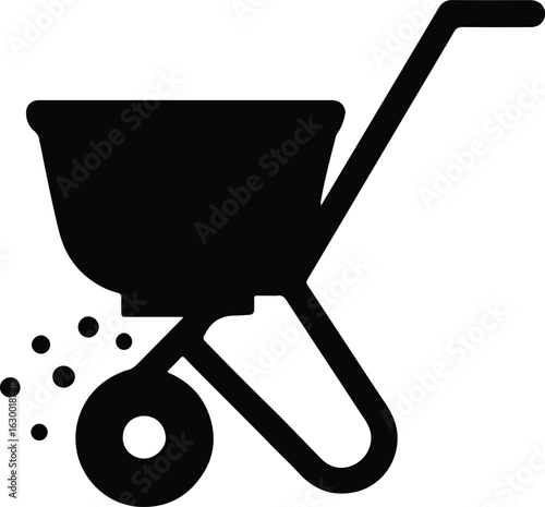Silhouette garden fertilizer spreader equipment dispensing granules vector illustrator