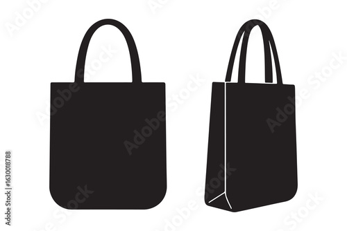 set of Flat Black Tote Bag Vector, Silhouette bag ladies, Hand Drawn Shopping Bag Icon Vector, Collection of Ladies Bag Vector Silhouettes, vector silhouette of a tote bag