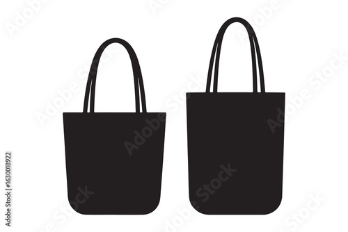 set of Flat Black Tote Bag Vector, Silhouette bag ladies, Hand Drawn Shopping Bag Icon Vector, Collection of Ladies Bag Vector Silhouettes, vector silhouette of a tote bag