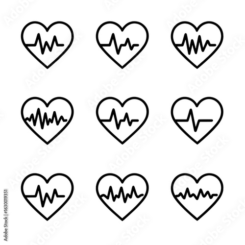 Heart Rhythm Icons. Outline icon set of heart rhythm abnormalities: tachycardia, bradycardia, atrial fibrillation, ventricular