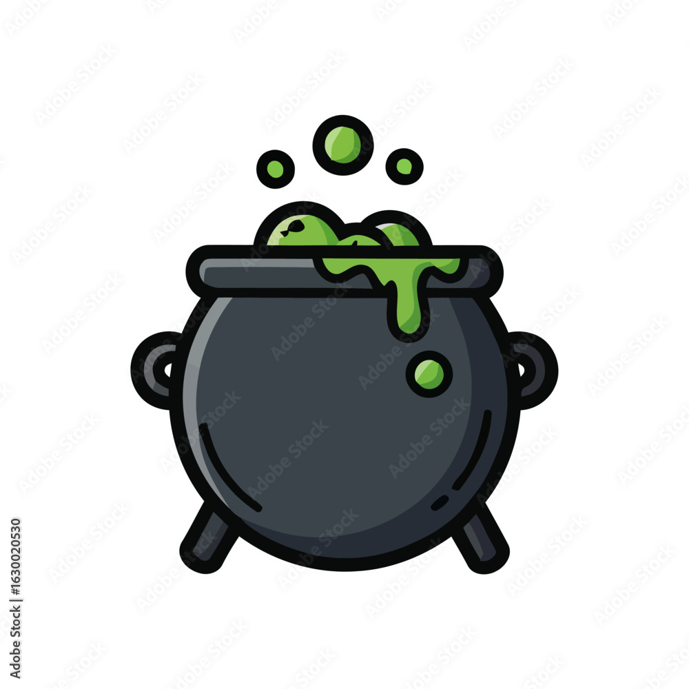 Fototapeta premium A witch's cauldron with a bubbling green potion. Simple magical brew icon for Halloween, alchemy, and sorcery themes.