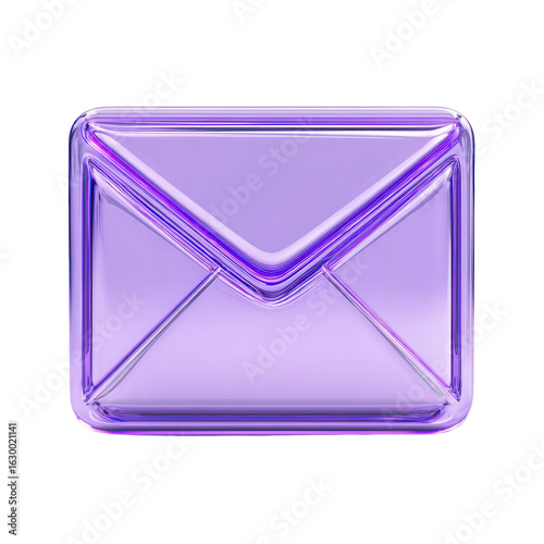 Purple Glass Email Icon Digital Message Communication, isolated on transparent background, perfect cutout, PNG