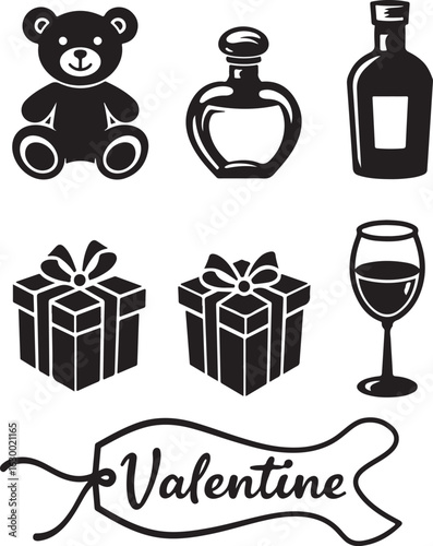 Celebrate love with gifts, wine, and a teddy bear icon