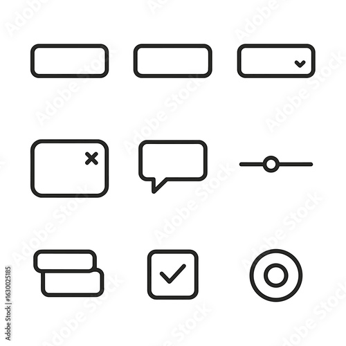 JavaScript UI Icon Set. Outline icon set of JavaScript user interface elements: button, form input, dropdown, modal, tooltip,