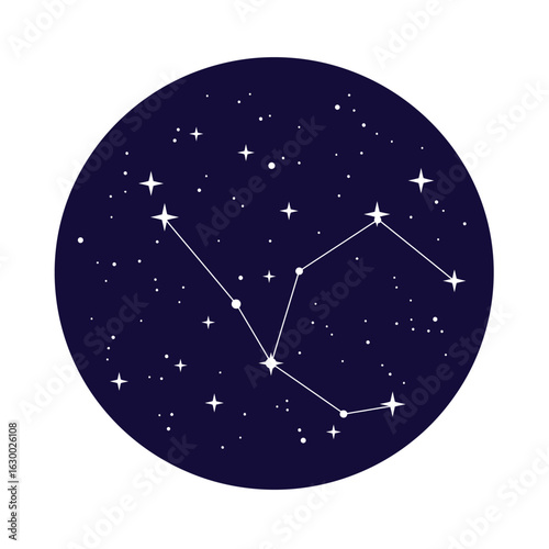 Constellation illustration on dark blue background, isolated on white background, representing astronomy, astrology, and the beauty of the night sky