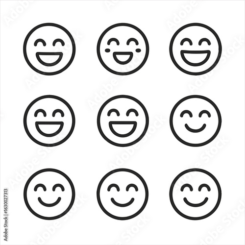 Laughter Icon Set. Outline icon set of laugh in feelings: joy, bliss, excitement, euphoria, cheer, contentment, glee, satisfaction