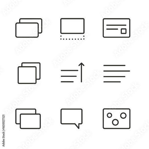 Layered UI Icon Set. Outline icon set of layered UI depth: card elevation, shadow layers, modal overlay, parallax layers, depth
