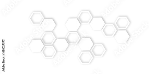 Abstract white hexagons with subtle shadows, clean, modern background featuring a repeating pattern creating a three dimensional effect.	