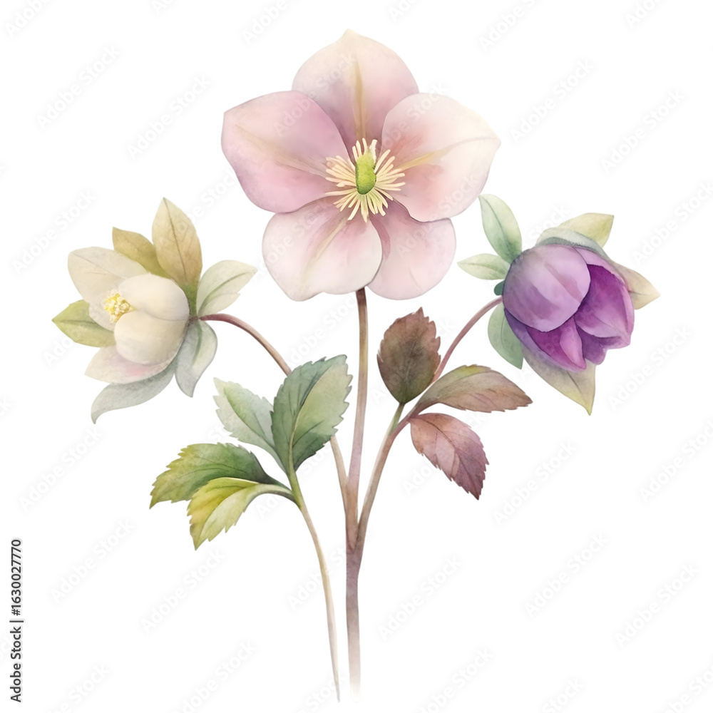 Obraz premium hellebore winter rose flowers on transparent background