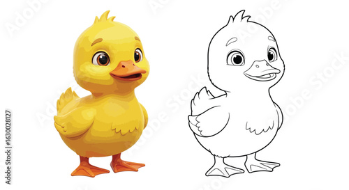 Cute Baby Duck Cartoon Coloring Page for Kids Printable Activity Sheet Farm Animal