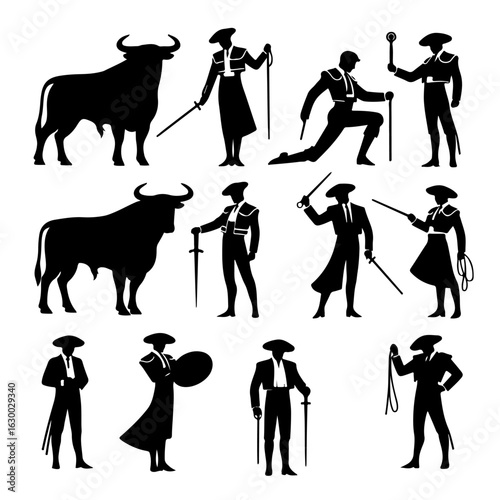 set of Matador silhouette , set of Matador vector