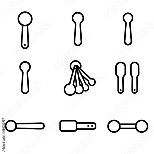 Measuring Spoons Icons. Outline icon set of measuring spoons: 1 tablespoon, 1 teaspoon, 1/2 teaspoon, 1/4 teaspoon, 1/8 teaspoon,