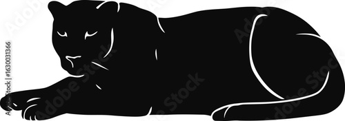 Vector art of black panther lying down in a relaxed pose representing wildlife and nature with a powerful silhouette