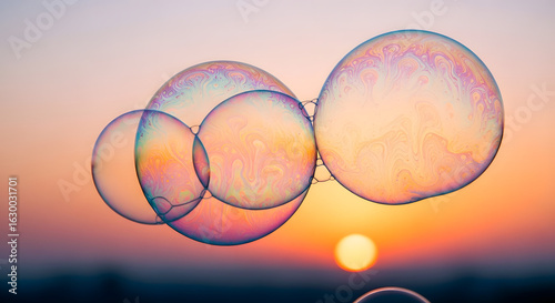 Captivating sunset bubbles outdoor serenity photography tranquil environment close-up view dreamy aesthetic