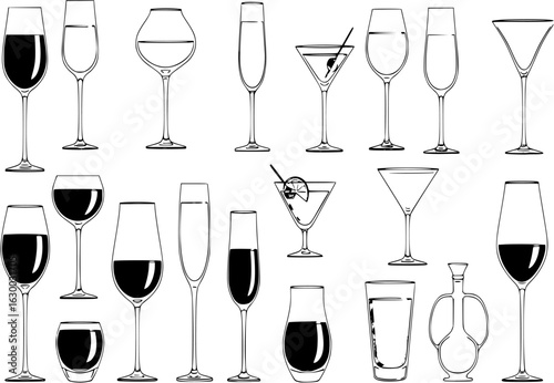 Vector wine and cocktail glasses
