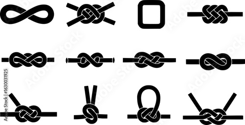 Collection of various knot types displayed on a simple background for reference and educational purposes
