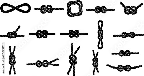 Collection of various knot types displayed on a simple background for reference and educational purposes
