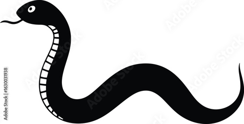 Vector art of stylized snake illustration in black and white a simple vector graphic of a serpent with a curved body