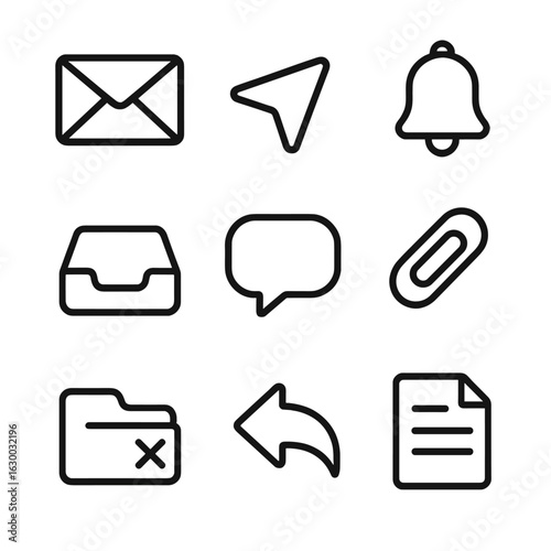 Digital Communication Icons. Outline icon set of digital letters and communication: email envelope, send button, inbox,