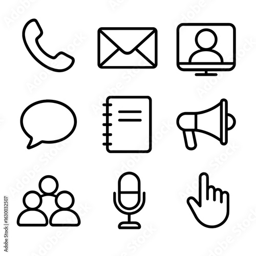 Effective Communication Icons. Outline icon set of effective communication skills: phone, email, video call,