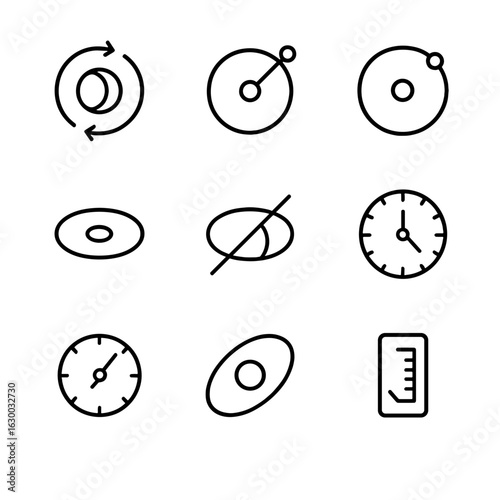 Mercury Orbit Icon Set. Outline icon set of Mercury orbital characteristics: 3:2 spin–orbit resonance, perihelion point, aphelion