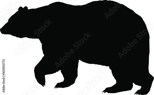 Vector art of silhouette of a bear walking calmly in the wilderness with a simple and modern design on a beige background