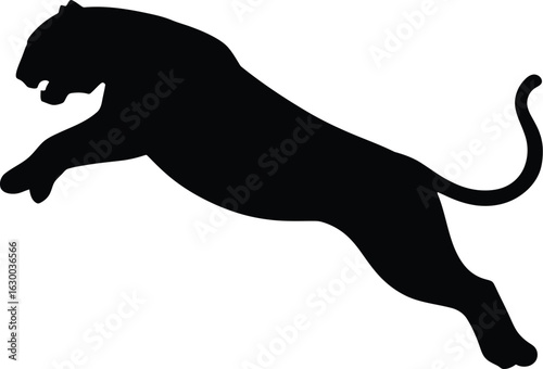 Vector art of silhouette of a powerful panther leaping forward with grace and agility showcasing its strength and predatory nature in a sleek design