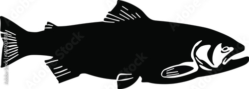 Vector art of a sleek black silhouette of a salmon fish swimming gracefully in the water a simple yet elegant design suitable for various creative projects
