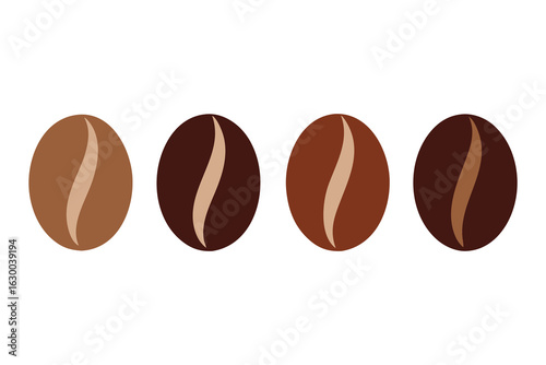 Five stylized coffee beans in a horizontal row