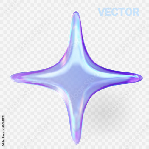3d crystal glass element. Glossy iridescent geometric shape. Vector illustration