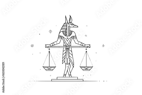Anubis weighing scales of justice maat ancient egypt god of the afterlife line art vector illustration