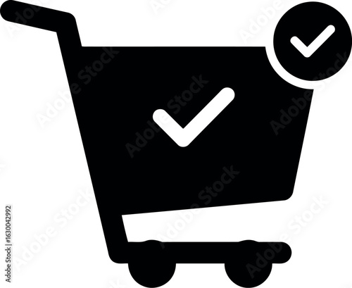 Shopping cart with checkmark icon order confirmed