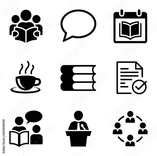Education learning and communication icons set people book