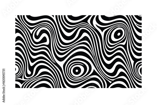 Psychedelic Swirl Seamless Vector Pattern. Black and White Retro 1960s Abstract Background