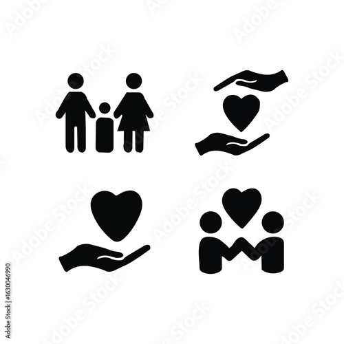 Child Custody Glyph Icons Set. family silhouette set isolated on white background.
