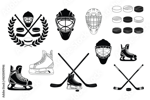Ice Hockey Gear and Icon Vector Set