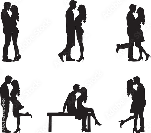 Romantic silhouettes of couples sharing intimate moments, perfect for love designs