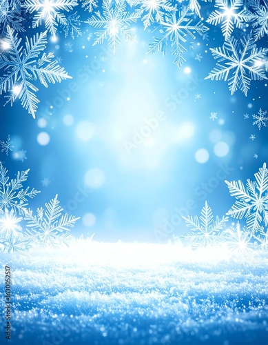 A serene winter scene featuring soft snowflakes and a tranquil blue background, evoking a sense of calm and peace.