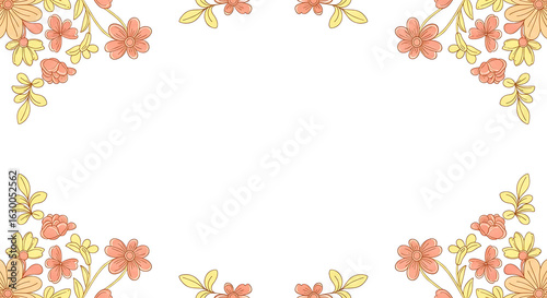 Delicate Floral Corner Border with Pastel Colors and Outlined Details.
