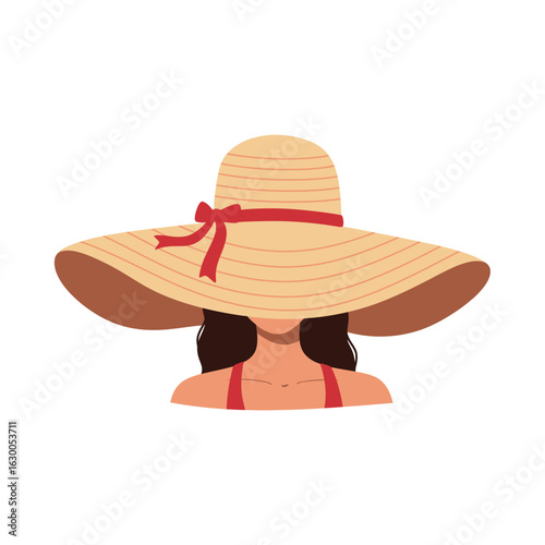 Woman in a straw hat isolated on white background, enjoying summer vacation and sun protection with stylish elegance and relaxation