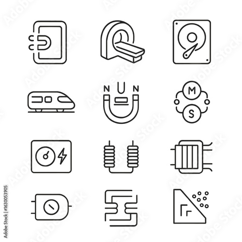 Icon Sets Grid. Outline icon set of buckle components: buckle frame, prong, bar, hinge, clasp, latch, across all icons and sets.