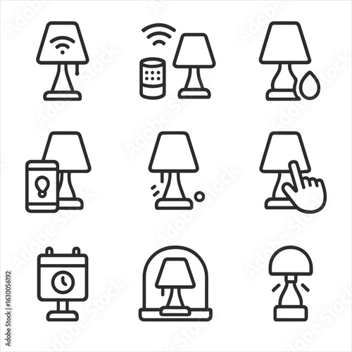 Smart Home Icon Set. Outline icon set of blanket safety: child safe edges, fire-resistant label, non-slip backing, hypoallergenic